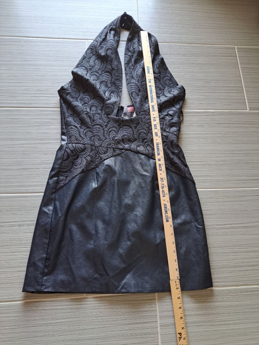 NEW Eva Franco Anthropologie 12 Faux Leather Lace Twofer Dress Navy Blue Halter - Picture 8 of 10